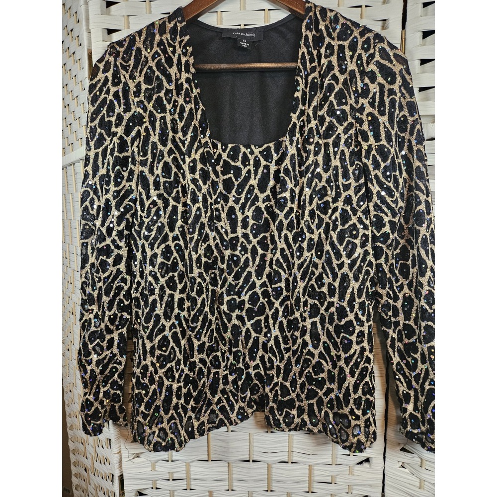 R&M Richards Black Blouse & Jacket One Piece 14 Formal Glam Eveningwear